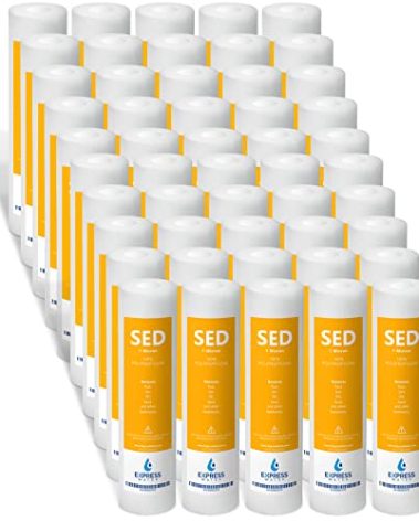 Express Water – 50 Pack Sediment Water Filter Replacement – 1 Micron, High Capacity – 10 inch – Under Sink and Reverse Osmosis System Filters (Model: FLTSED0150)