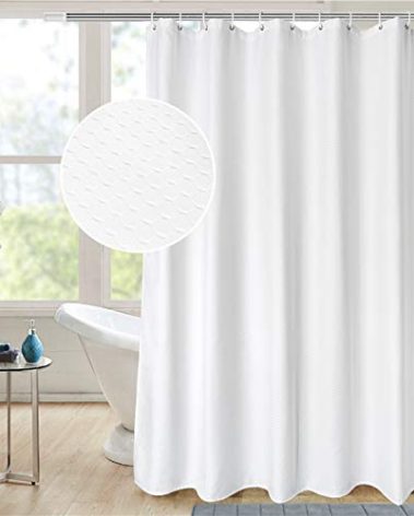 AooHome Extra Long 72x86 Inch Shower Curtain, Fabric Waffle Weave Decor Bath Curtain with Hooks, Weighted Hem, Heavy Weight, Water Repellent, White, 72 Width by 86 Height Inch