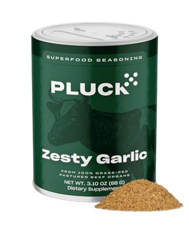 Pluck Zesty Garlic Organ Meat Blend Seasoning | From Grass-Fed & Grass-Finished Pastured Beef Organs with Redmond Real Sea Salt | As Seen on ABC’s Shark Tank | 60 Servings