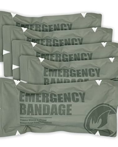 RHINO RESCUE 6" Israeli Style Emergency Bandage, Compression Trauma Wound Dressing, Medical Sterile Vacuum Sealed, Combat Tactical First Aid Kit IFAK Supplies, 5 Count