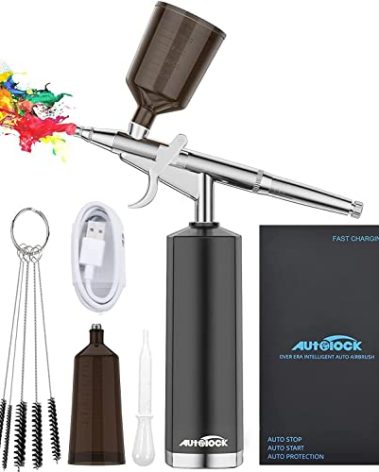Autolock 30PSI Air Brush Set, Rechargeable High Pressure Air Brush Compressor, Handheld Air Brush Gun, Air Brush Set, Portable Mini Air Brush for Hair & Nails, Cake Decorating, Makeup (Black 1)