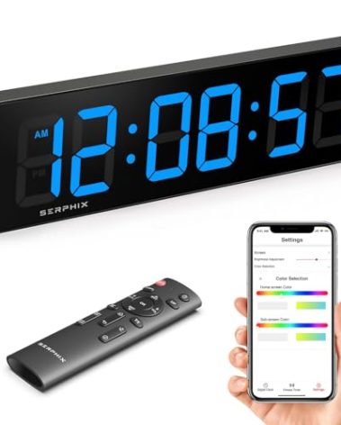 SERPHIX 15.2" Large Digital Wall Clock with App & Remote Control, Customizable RGB Colors, 10 Alarms, Stopwatch, Countdown, Timer Clock for Home Gym Living Room Office Garage Decor
