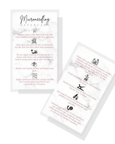 Lashicorn Microneedling Aftercare Cards | 50 Pack | Size 2x3.5” inches Business Card Size | Skin Rejuvenating Microneedling | AntiAging AntiWrinkle Microneedle | Marble Design