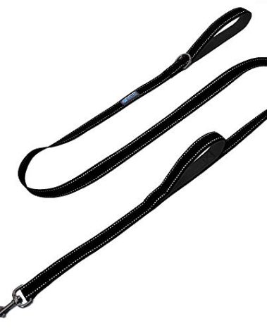 Heavy Duty Double Handle Traffic Dog Leash Reflective Nylon 6 Foot - We Donate a Leash to a Dog Rescue for Every Leash Sold (Black)