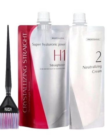 Crystallizing Straight Rebonding Hair Straightener (H1) + Neutralizing Emulsion (#2) SET bundle with SOFIA BY ODE Hair Brush