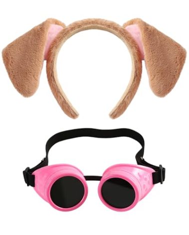 Brown Dog Ears Headband Pink Steampunk Goggles Women Halloween Costume Accessories Adult Cosplay Party Supplies
