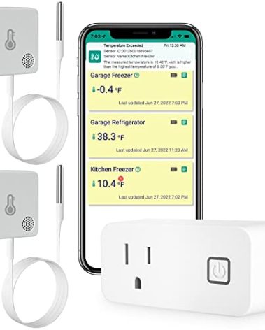 MOCREO WiFi Freezer Thermometer Alarm, Email Alert, App Notification, Data Logging Export, No Subscription Fee, 2 Remote Temperature Sensor for Refrigerator, Freezer, Hot Tub