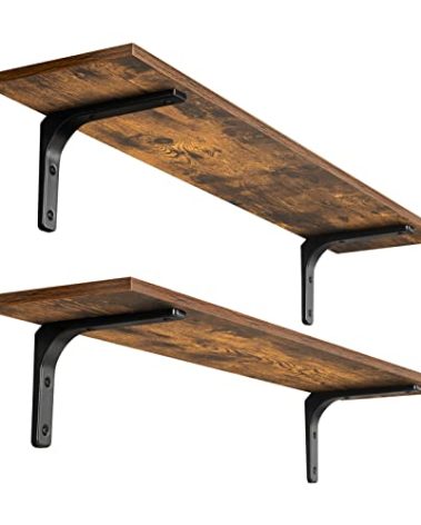 DINZI LVJ Long Wall Shelves, 39.4Inch Wall Mounted Shelves Set of 2, Extra Large Wall Storage Ledges with Sturdy Metal Brackets for Living Room, Bathroom, Bedroom, Kitchen, Rustic Brown