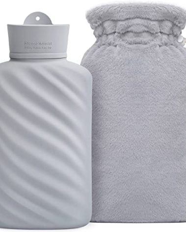 Microwaveable Hot Water Bottle with Cover(1 Liter), MEETRUE Innovative BPA-Free Silicone Hot Water Bottle Hot Water Bag for Pain Relief, Hot & Cold Therapies-Winter Gift for Women Children Elderly