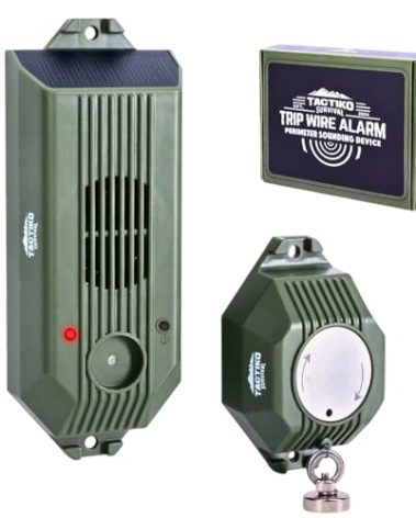 Tactiko Wire Trip Perimeter Alarm 2.0, 129 dB Rechargeable Perimeter – 80ft Kevlar Tripwire, Solar/USB, Weatherproof, Bear Deterrent for Camping, Property, Home Security (1 Pack)