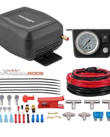 maXpeedingrods On Board Air Compressor System Universal Air Spring Compressor Kit with Gauge Air Line T Fittings for Trucks Vans