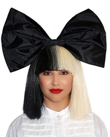 pureluca OFFICIALLY LICENSED Sia Costume Cosplay Wig Half Blonde Black 2 Tone Color Short Straight Bob Wig Synthetic Full Wigs with Big Bow Sia Style Wigs for Women Girls