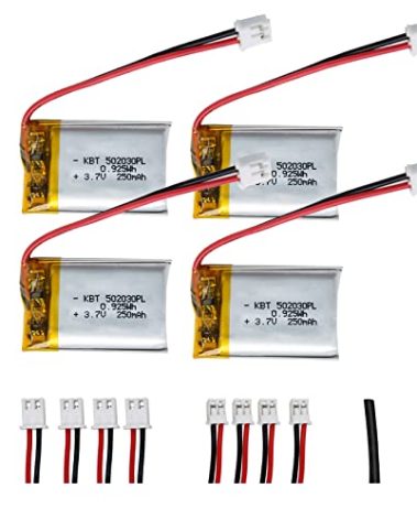 KBT 3.7V 250mAh Li-Polymer Battery:502030 Lipo Rechargeable Lithium-ion Replacement Batteries with PH1.25/2.0/2.54 JST Connector-4pack