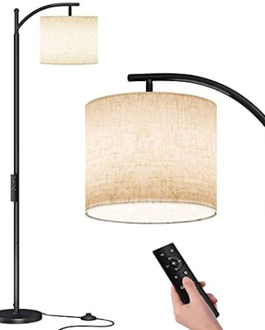SUNMORY Arc Floor Lamp, Modern Floor Lamp with Romote Control and Stepless Dimmable Bulb, Metal Standing Lamps with Hanging Lampshade for Living Room, Bedroom, Office (Black)