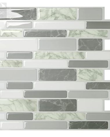 Tic Tac Tiles Peel and Stick Self Adhesive Removable Stick On Kitchen Backsplash Bathroom 3D Wall Sticker Wallpaper Tiles in Polito Designs (10 Sheets, Grigio)