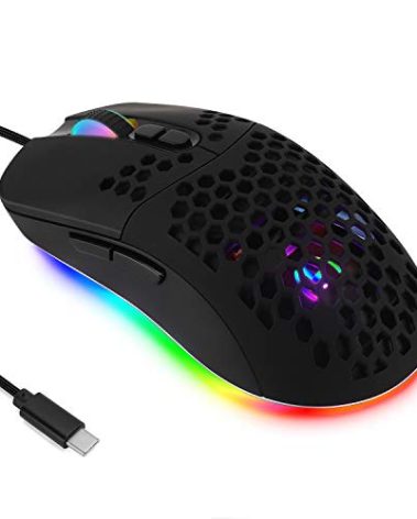 HXMJ Wired USB C Gaming Mice,Lightweight Honeycomb Shell,7200DPI,5 RGB Backlit for Apple MacBook,Computer or Laptops with Type C Port