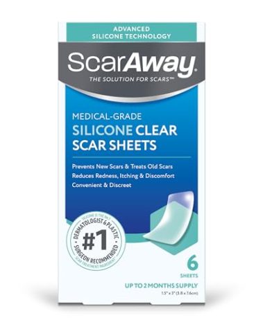 ScarAway Advanced Clear Silicone Scar Sheets, Medical Grade Silicone Strips (1.5" x 3") Scar Treatment and Prevention for Surgical, Burn, Body, Hypertrophic & Keloid Scar Treatment, 6 Clear Sheets