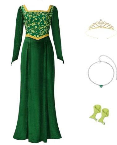 Cuzeolin Princess Costume Dress for Women Long Sleeves Green Velvet Gown Elegant Party Dress 3XL