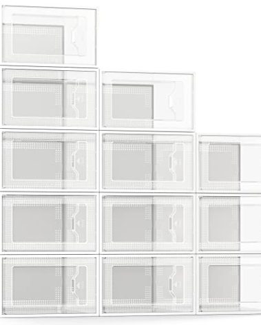SEE SPRING 12 Pack Shoe Storage Box, Clear Plastic Stackable Shoe Organizer for Closet, Space Saving Foldable Shoe Rack Sneaker Container Bin Holder