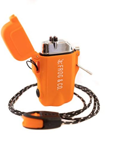 Survival Frog Tough Electric Lighter 2.0 - Waterproof & Windproof Lighters - Flameless Top-Facing Dual Arc Plasma, USB Rechargeable w/Built-in Flashlight, Camping, Survival Fire Starter (Orange)