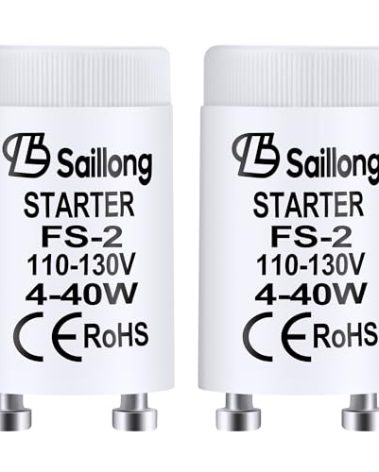 Saillong 2 Pack White Fluorescent Starter for Use with 4-40W Preheat Fluorescent Lamps, CE Certified Fluorescent Tube Neon Starter Use in 110-130V (F S-2/s2)