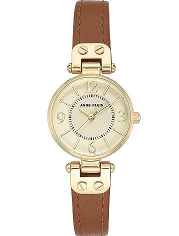 Anne Klein Women's 109442CHHY Gold-Tone Champagne Dial and Brown Leather Strap Watch