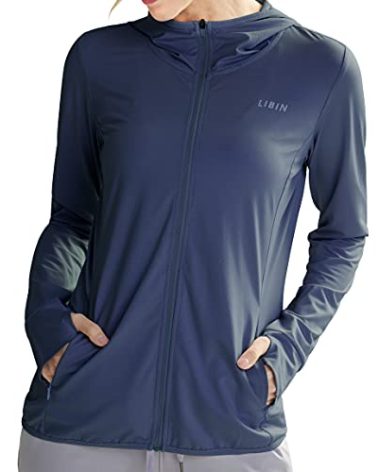 Libin Women's Full Zip UPF 50+ Sun Protection Hoodie Jacket Long Sleeve Sun Shirt Hiking Outdoor Performance with Pockets,Navy Blue M