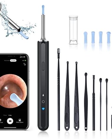 Ear Wax Removal, Ear Wax Removal Kit with 1080P HD, Ear Cleaner with Camera and Light, Ear Cleaning Kit with 6 Ear Spoon, Otoscope with Light, Ear Camera Include 8 Ear Set(Black)