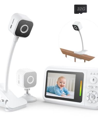 NUOTUN Baby Monitor with Camera and Audio, Baby Monitor No Wifi with Clip for Crib & Stand, Portable 2.8’’ HD Wireless Monitor 1080P Video, NightVision, VOX, 2-Way Audio, 32GB, Temp Sensor & Lullabies