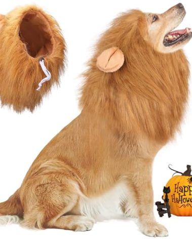Vivifying Lion Mane for Dog, Adjustable Halloween Lion Costume Wig with Ears for Medium and Large Dogs, Realistic & Funny Accessory Perfect for Parties and Photoshoots (Large, Brown)