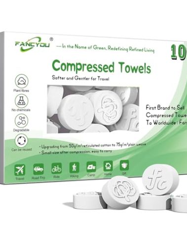 FANCYOU Compressed Towel Tablets 9"X7.5" 100 Pcs Disposable Face Towel Expandable Cleansing Towelettes Washcloth Compact Facial Tablets
