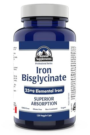 Iron Bisglycinate Iron Supplement for Pregnancy 120 Caps - 25mg Elemental Iron Deficiency Supplement - Iron Vitamins for Women - 3rd Party Tested - Formulated & Made in Canada
