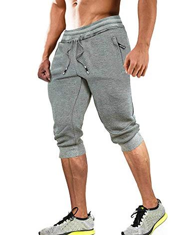 MAGCOMSEN Men's Capri Joggers 3/4 Pants Workout Pants Gym Shorts Running Shorts for Men Below Knee Light Slim Fit with Zipper Pocket Light Grey 40