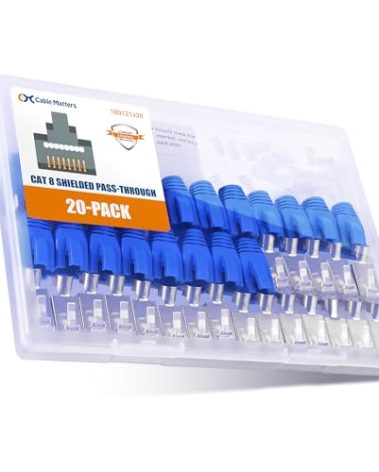 Cable Matters 20-Pack 23-24AWG Shielded Cat8 RJ45 Pass Through Connector with Load Bar & Strain Relief Boots, 50µ Gold Plated, Cat 8 Pass-Through RJ45 Plugs, NOT Compatible with 22AWG Cable