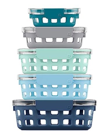 Ello Duraglass Mixed Meal Prep Sets Leak-Proof Glass Food Storage Containers with Silicone Sleeves and Airtight BPA-Free Lids, Dishwasher, Microwave, and Freezer Safe