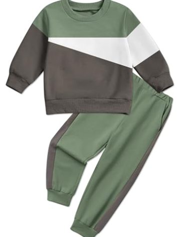 Hevemexy Toddler Boy Clothes Long Sleeve Hoodie Sweatsuits Tops and Pants 2Pcs Boys Fall Winter Outfits Set (Green Grey, 6-7 Years)