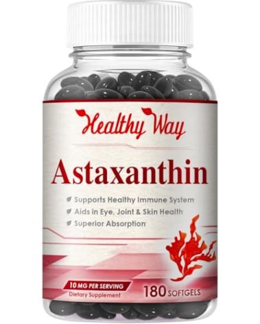 Easy Absorption Astaxanthin Supplement - 10mg Astaxanthin from Haematococcus Pluvialis Fresh Microalgae for Skin and Eye Health Support - Rich in Antioxidants and Carotenoids (180 Servings)