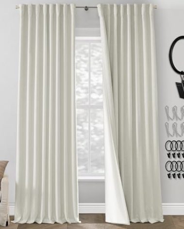 PANELSBURG 132 Inch Long Curtains 2 Panel Set,Pleated Back Tab Linen Ivory Cream Blackout Window Curtain Drapes for Living Room,Off White