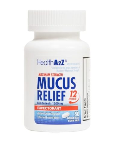 HealthA2Z® Mucus Relief | Guaifenesin 1200 mg | 50 Tablets | Maximum Strength | 12 Hour | Expectorant | Relieves Chest Congestion | Thins and Loosens Mucus (50 Tablets)