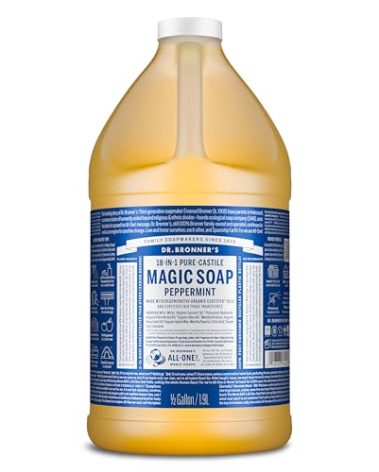 Dr. Broner’s- Pure-Castile Magic Liquid Soap (Peppermint 64,oz)- Made with Regenerative Organic Certified Oils- For Hand, Body, Face, Laundry, Pets & Dishes- Concentrated, Vegan, Non-GMO