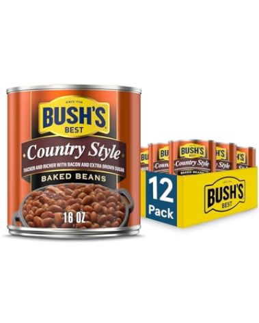 BUSH'S BEST 16 oz Canned Country Style Baked Beans, Source of Plant Based Protein and Fiber, Gluten Free, (Pack of 12)