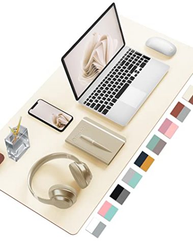 Aothia Double-Sided PU Leather Desk Pad - Non-Slip Large Mouse Pad & Desk Mat for Office, Home - Waterproof, Easy to Clean, Durable Dual-Sided Surface (31.5" x 15.7", Beige)