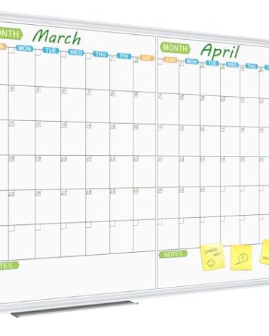 JILoffice Magnetic Dry Erase Calendar Whiteboard, 2 Month White Board Planner 48 X 36 Inch, Silver Aluminum Frame Wall Mounted Board for Office Home and School