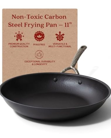 Alva Artist Naturally Nonstick Carbon Steel Frying Pan 11" - Pre-Seasoned, Oven Safe and Made without PFAS, PFOA & PTFE - Induction and All Stovetop Compatible with Even Heat Distribution