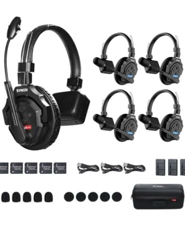 SYNCO XTalk X5 Wireless Intercom Headset 2.4GHz Full Duplex Random Master Device Design for Team Communication,Movie Shoot,Live Show Stage Performance (5PCS)