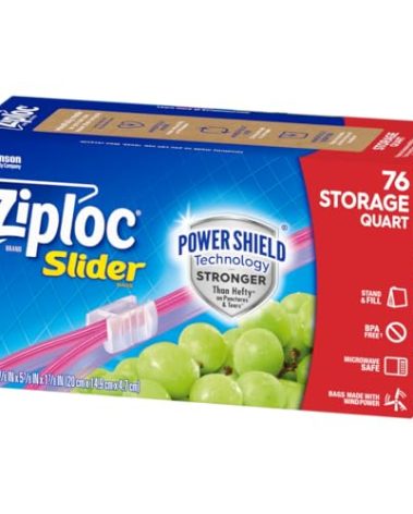 Ziploc Quart Food Storage Slider Bags, Power Shield Technology for More Durability, 76 Count (Packaging May Vary)