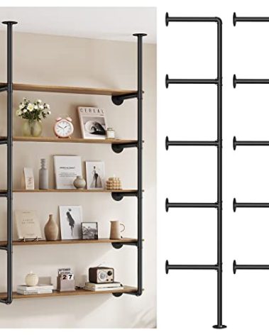 Industrial Iron Pipe Shelf Wall Mount, Farmhouse DIY Open Bookshelf, Pipe Shelves for Kitchen Bathroom, bookcases Living Room Storage, 2Pack of 5 Tier