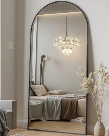 DMWOODFL 71"x26" Arched Full-Length Mirror with Explosion-Proof HD Glass - Oversized Floor or Wall-Mounted Full Body Mirror for Bedroom, Living Room, and Cloakroom (Black)