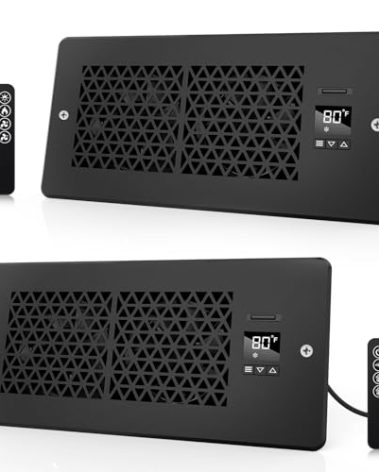 MATULSA 2-Pack Register Booster Fan for 4" x 10" Register Holes with Remote Control and Thermostat, 10-Speeds AC Vent Booster - Improves Heating&Cooling Airflow, Quiet Air Duct Fan for Wall, Black