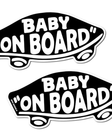 EPIC Goods Baby On Board Sticker for Cars, Trucks, Vans [2-Pack] Safety Sign Decal for Kids, Heavy-Duty Waterproof Bumper Sticker - Skateboarding, BMX, Baby Shower Registry Gift (Stickers - Black)